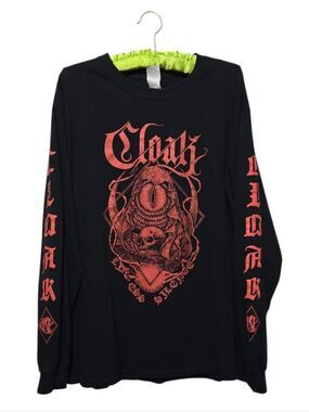 Black 'Cloak' Heavy Metal Band Tee Lifeless Silence Long Sleeve Size Large